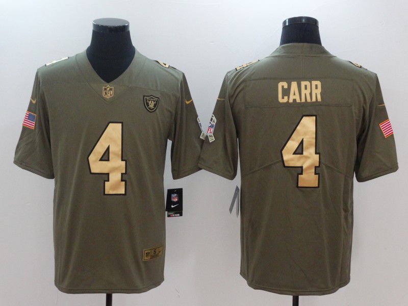 Men Oakland Raiders #4 Carr Gold Nike Olive Salute To Service Limited NFL Jersey
